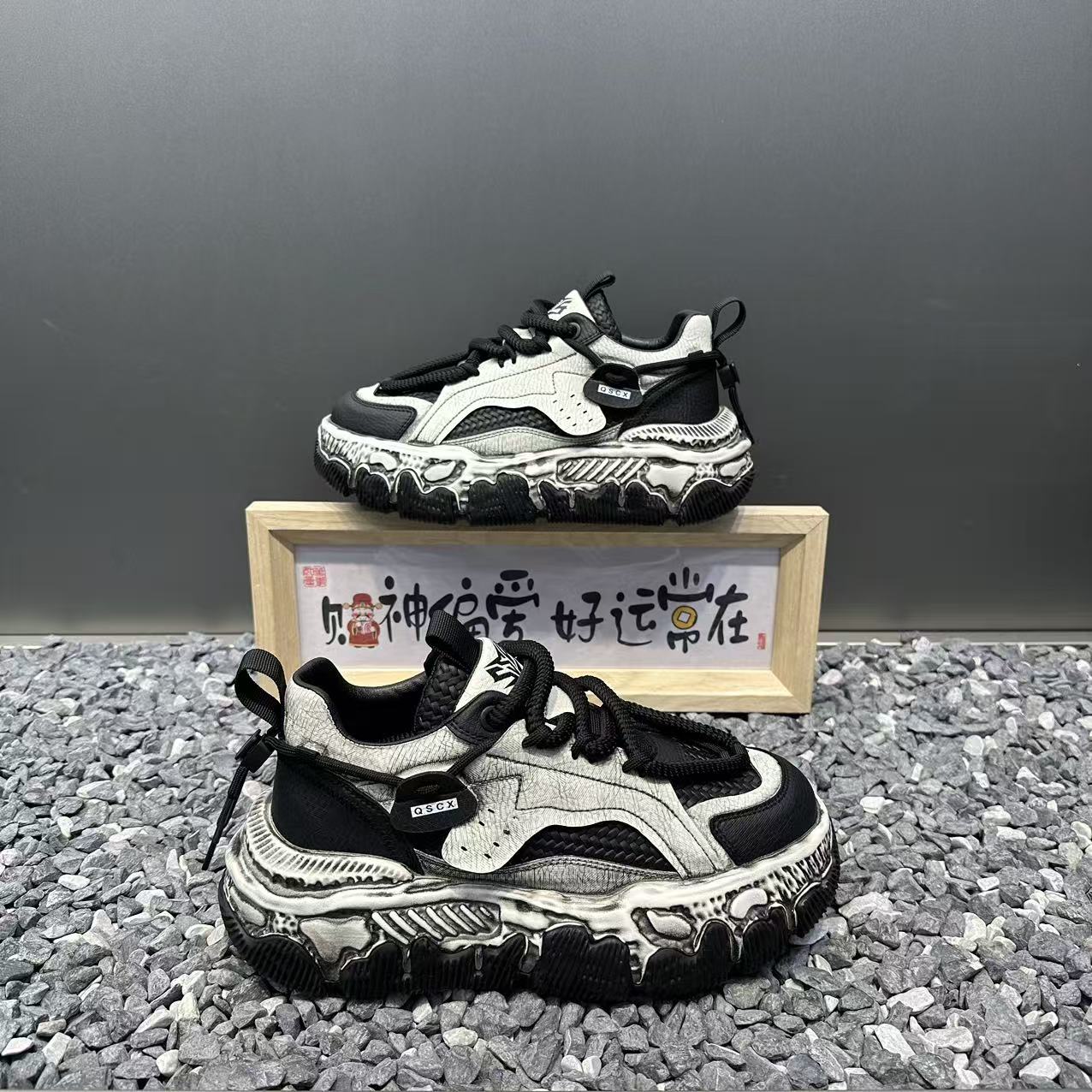 男士复古老爹鞋加绒保暖擦色做旧厚底增高男鞋时尚潮流运动休闲鞋