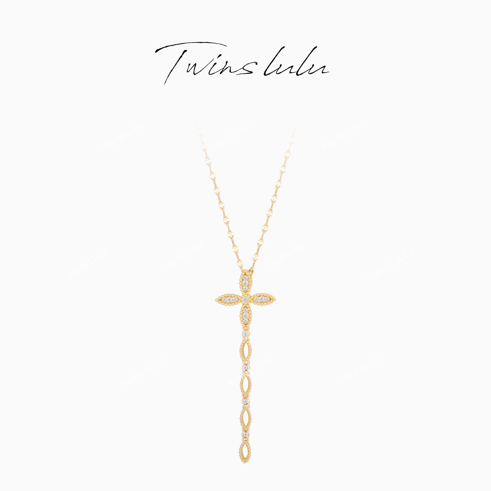 TWINS LULU气质高级感四叶十字架流苏项链TSJ7956