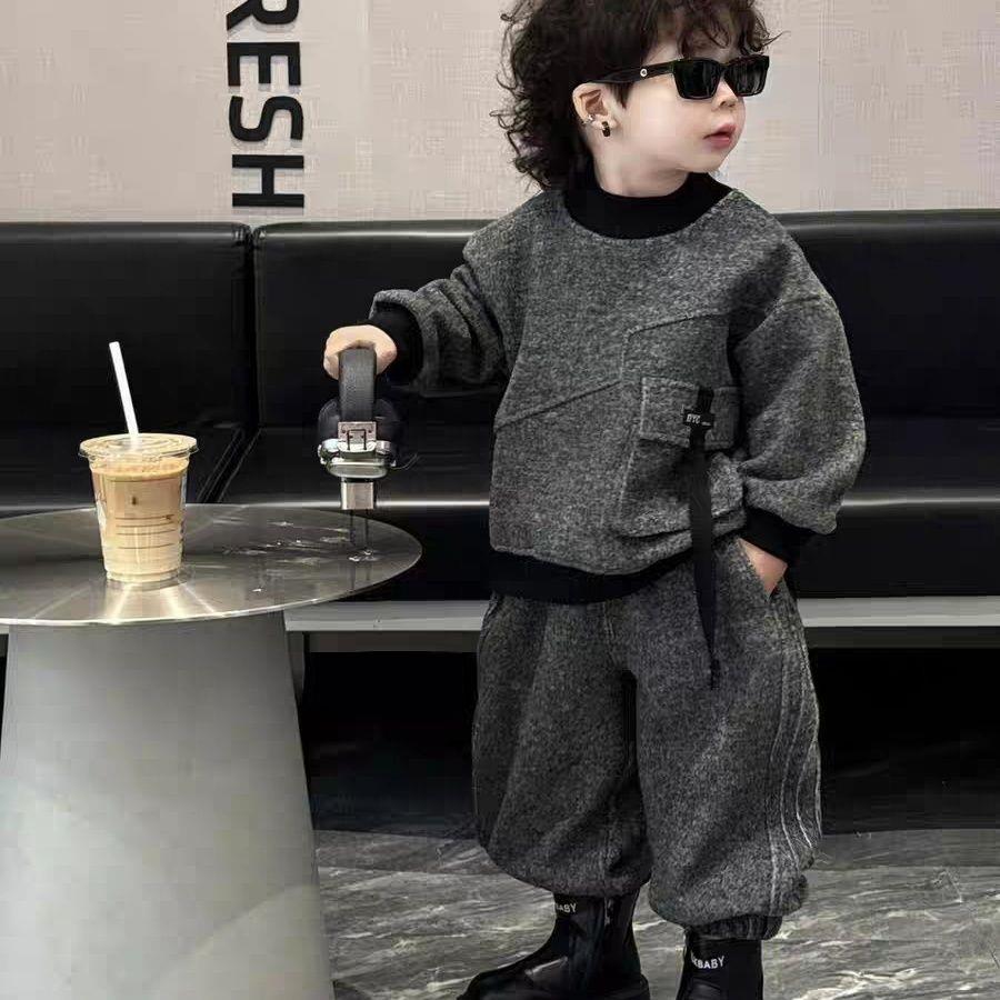 新款男童加绒套装秋2025洋气秋卫衣韩版酷帅束脚裤童装儿童两件套