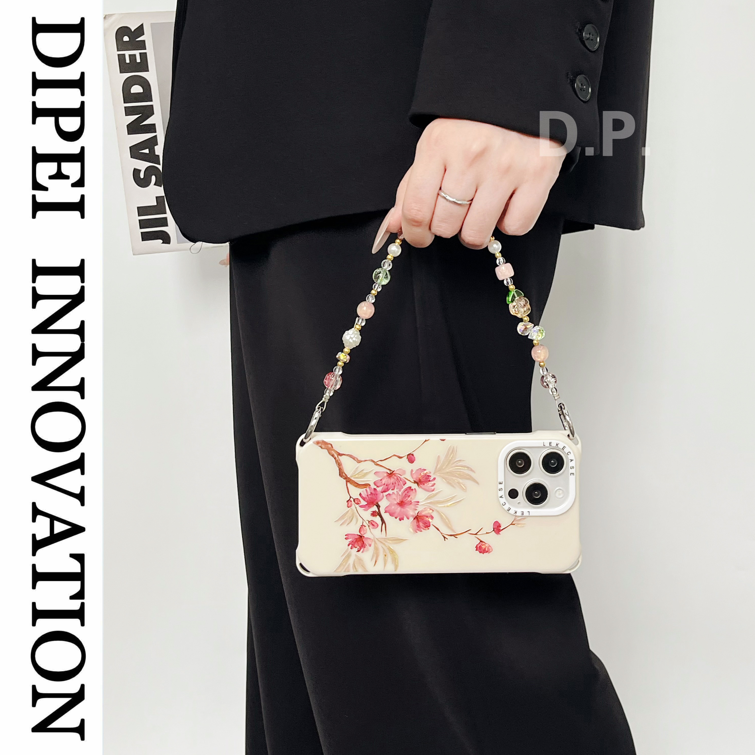 新中式红金花挂绳手机壳可斜挎适用苹果iPhone17华为mate70小米15