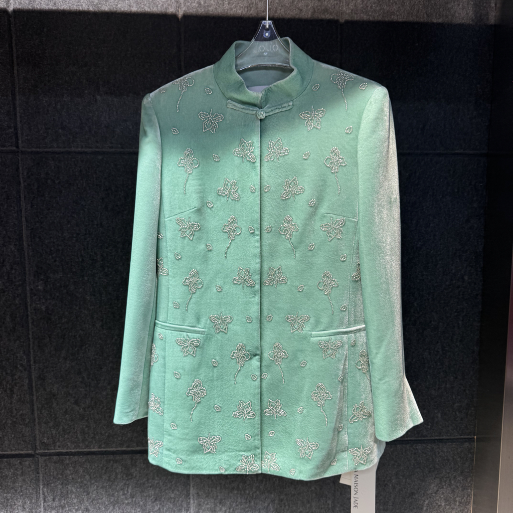 LA MAISON JADE 玉琼 25鸢尾花珠绣丝绒外套