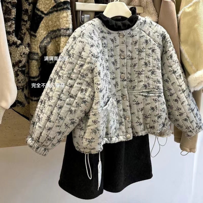 女童套装2025秋冬新款儿童韩版碎花夹棉棉服棉衣宝宝加厚两件套潮