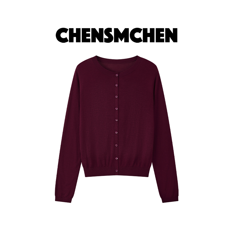 CHENSMCHEN 经典纯色圆领长袖针织衫女休闲百搭显瘦开衫CSZ7013QQ