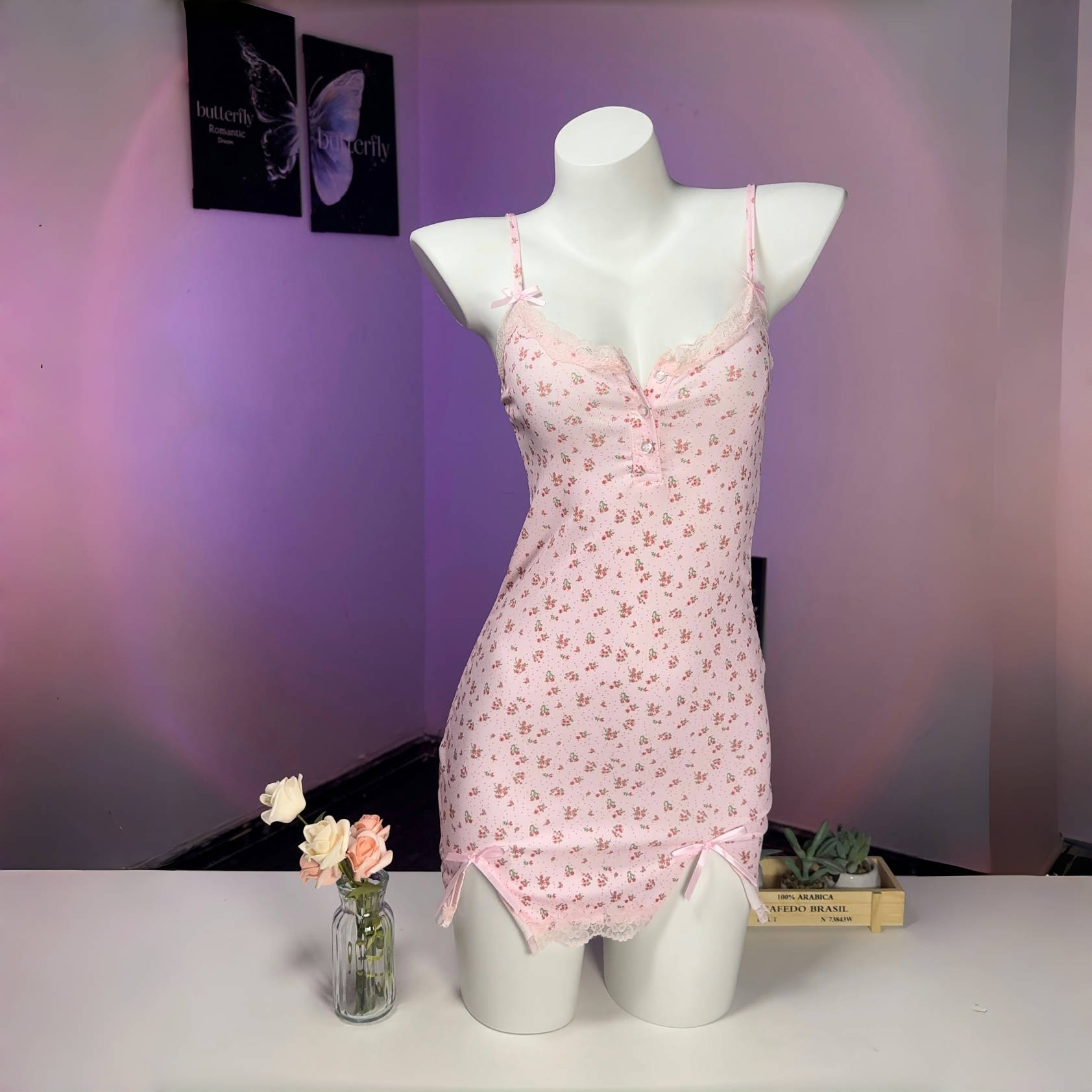 碎花粉嫩睡裙连衣裙吊带睡衣家少女柔软亲肤居服套装纯欲修身印花