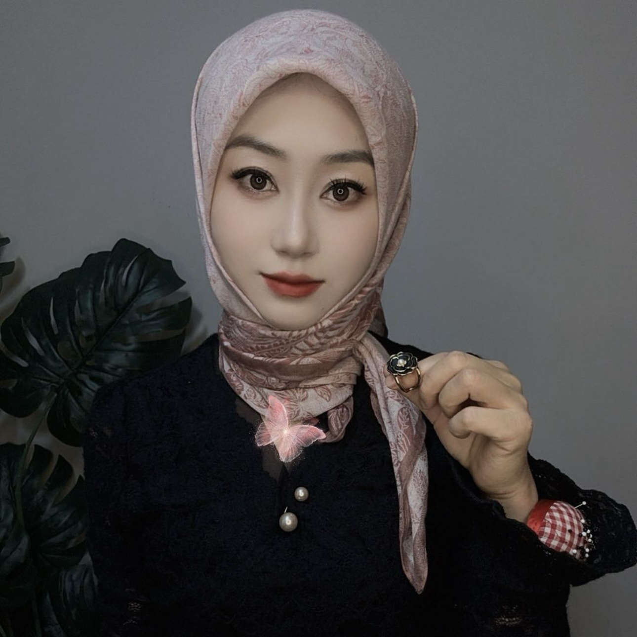 印花棉麻方巾 送珍珠针