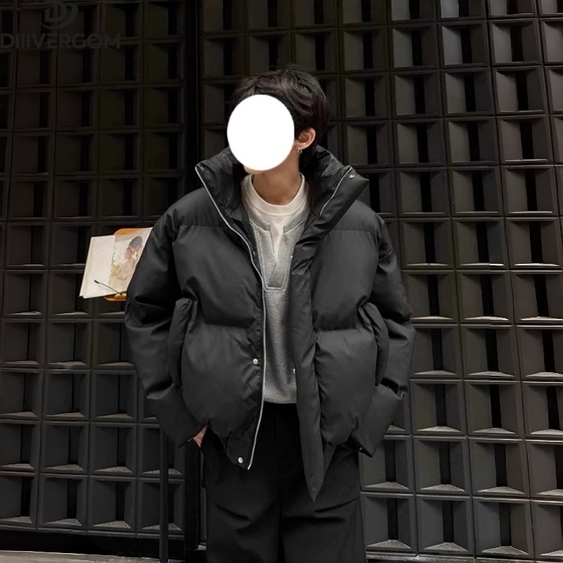 美式高街短款羽绒服男款冬季廓形PU皮面包服棉衣cleanfit立领外套