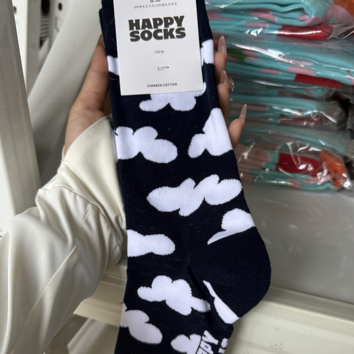 秋冬Happy嗨皮袜子新款ins潮袜彩色四季纯棉百搭时尚中筒潮牌卡通