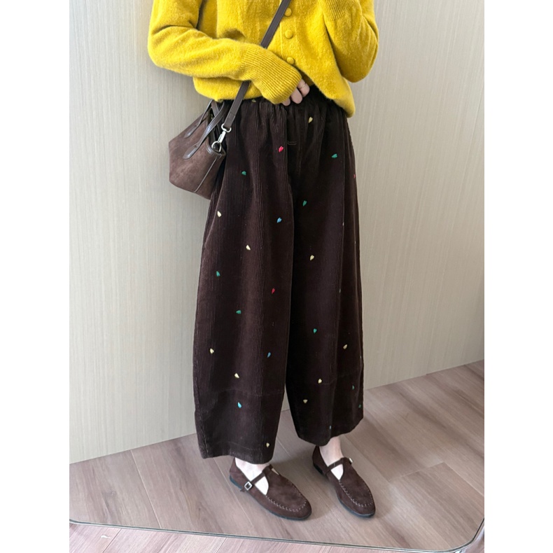 彩色波点加厚灯芯绒裤2025秋冬新款梨形小个子显瘦直筒九分休闲裤