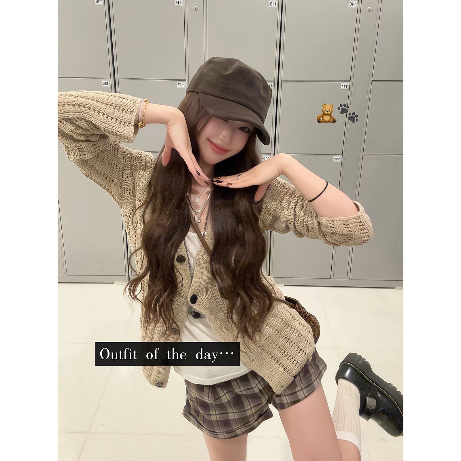 法式复古松弛感镂空衫针织衫开衫毛衣外套格子短裤打底裤热裤靴裤