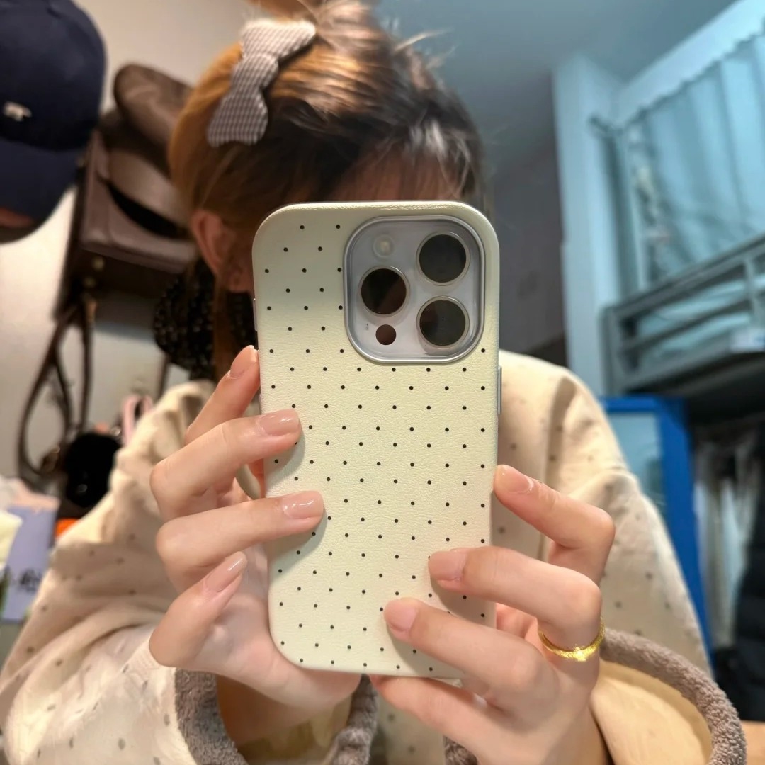黑点点适用苹果17promax荔枝纹手机壳卡通iPhone16/15/14/13/1211