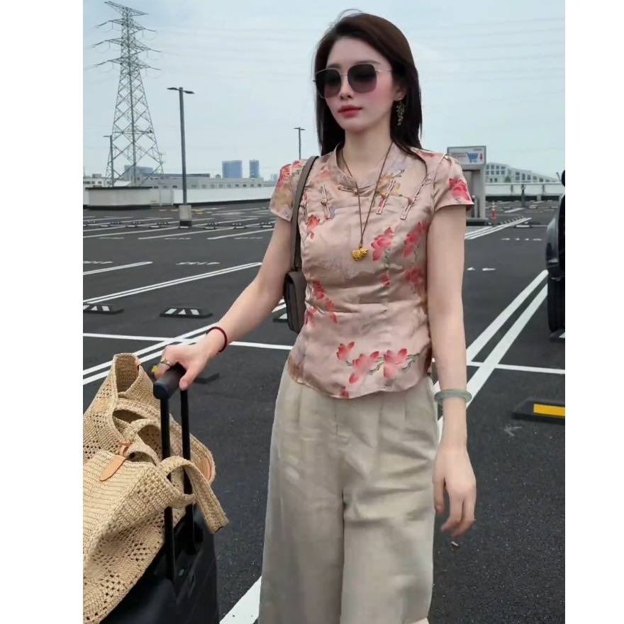 巨好看的两件套女夏装2025超火减龄新中式国风短袖上衣休闲裤套装