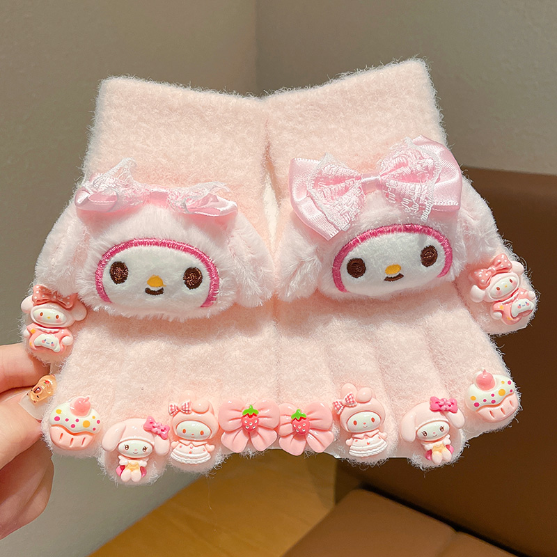 秋冬季儿童卡通可爱美乐蒂手套女童冬天防寒保暖防冻手指五指套新