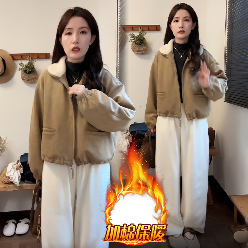 高级感时尚翻领短款棉衣外套女2025年冬新款洋气加厚保暖夹克上衣