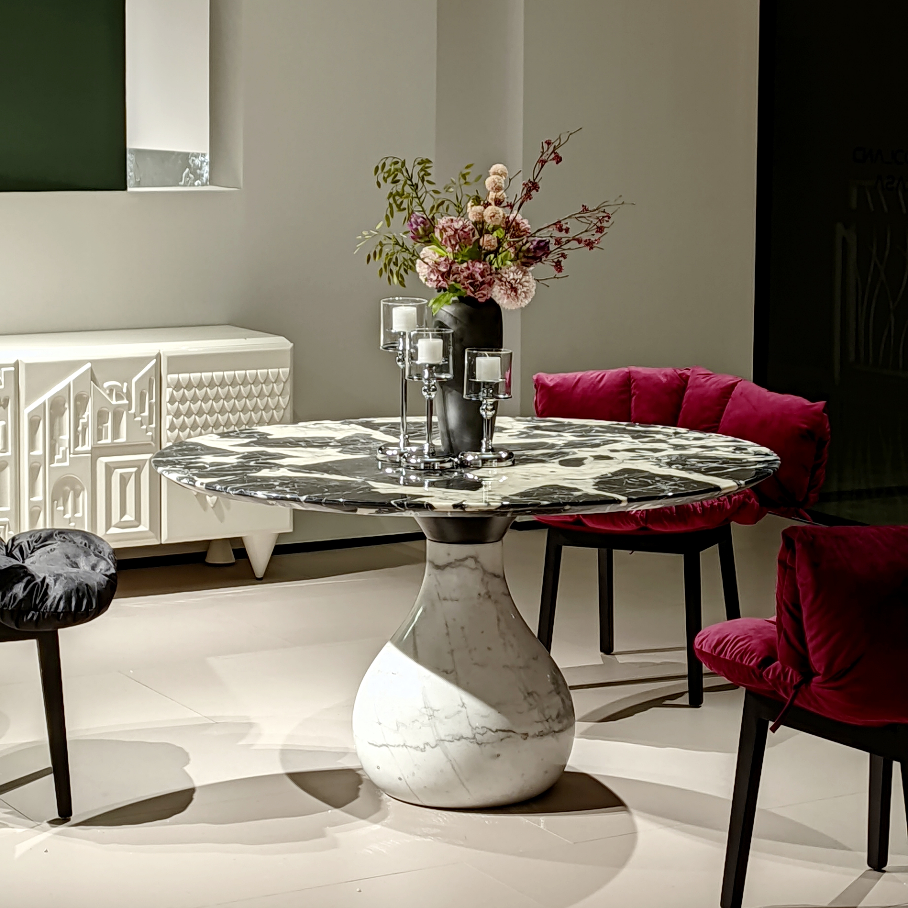 白掌柜【罗奇堡奢石餐桌】转盘奢石餐台餐桌椅圆形别墅意式设计