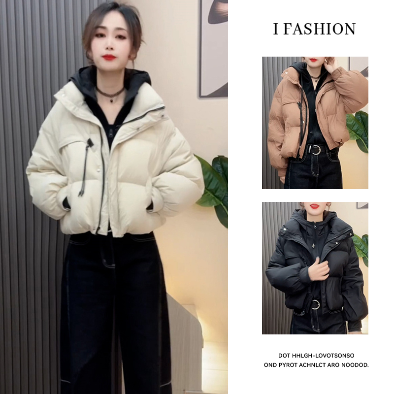 极简风休闲百搭棉服女2025年冬季新款宽松立领加棉加厚短外套潮