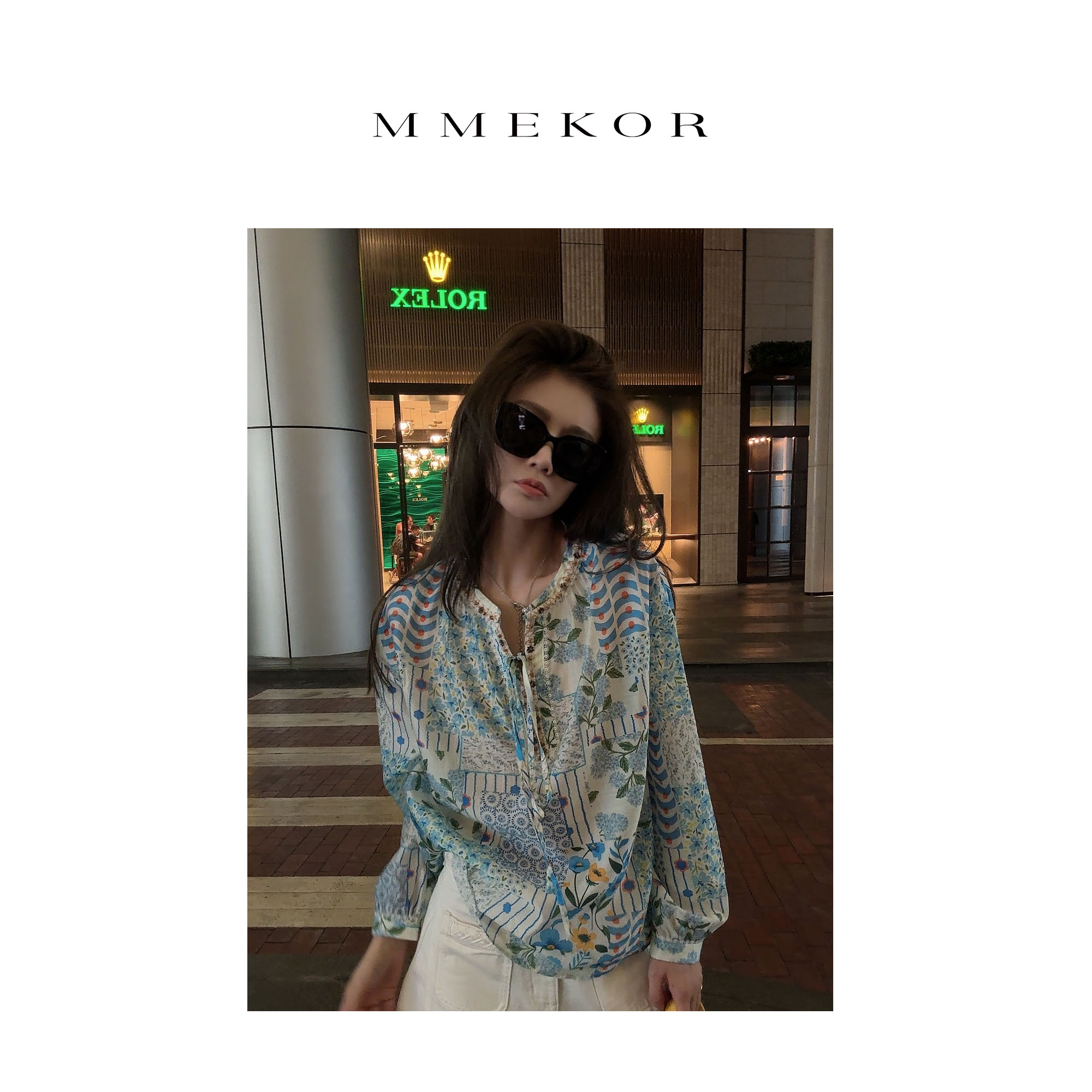 MMEKOR“水语苍兰”衬衫 2025新款静奢老钱风气质休闲上衣 89859