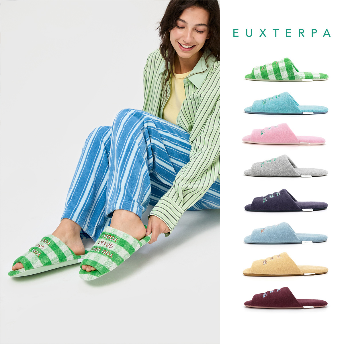 EUXTERPA欧特帕刺绣拖鞋家居透气保暖静音防滑棉拖鞋男女秋冬新款