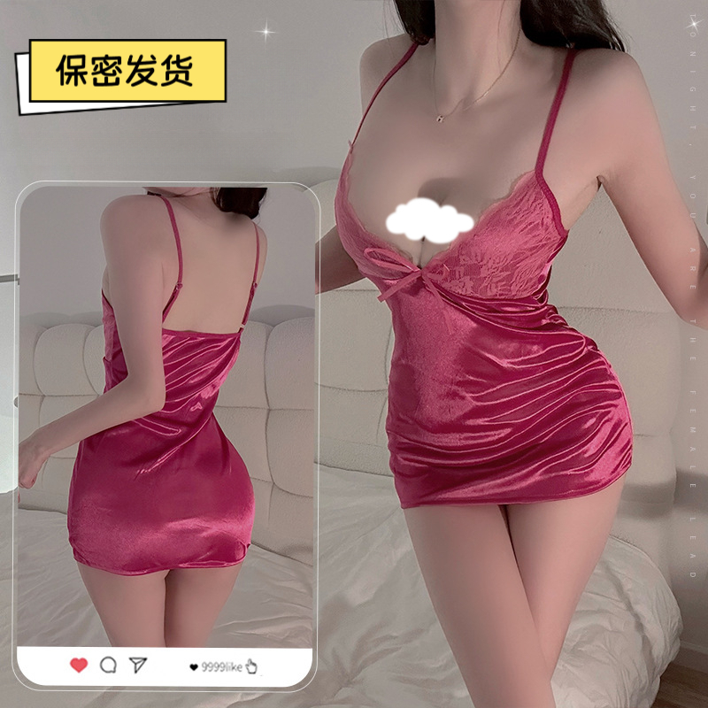 性感吊带睡裙蕾丝性感约会包臀睡衣套装家居服情侣红色红色战袍