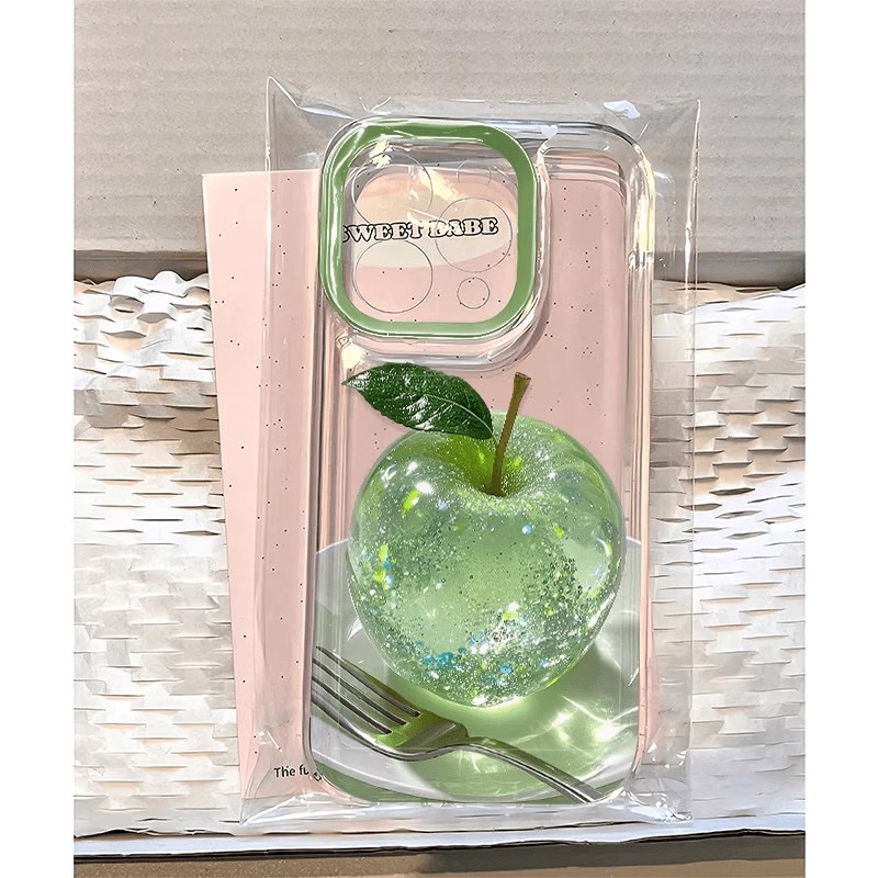 水晶青苹果适用苹果15手机壳iPhone16promax新款13韩风14plus小众