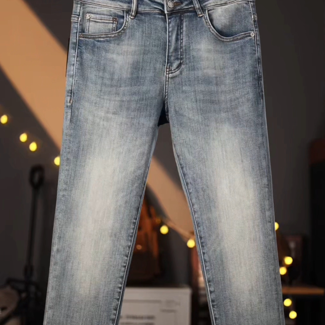 秋冬新款九分裤男士牛仔裤子做旧蓝灰色小直筒休闲水洗百搭弹力