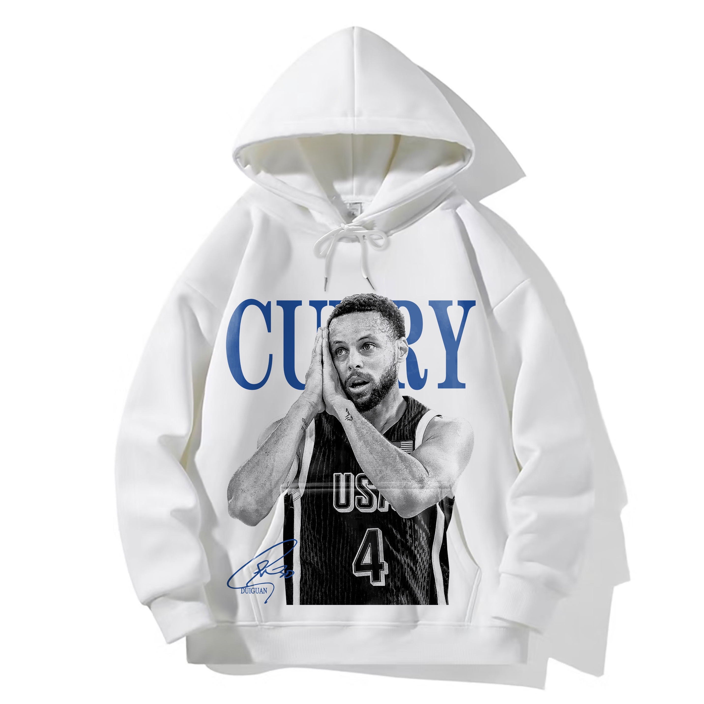 库里美式直喷印花长袖套头款连帽卫衣男女同款潮牌休闲宽松上衣秋