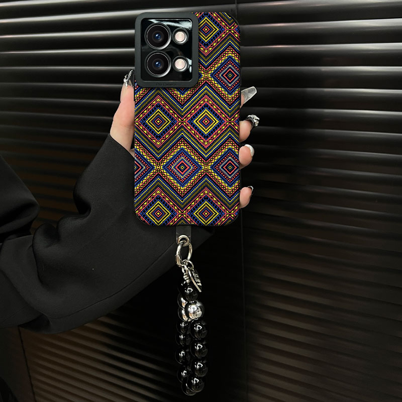 适用【opporeno9】复古菱格花纹ins风小羊皮创意网红个性手机壳女款