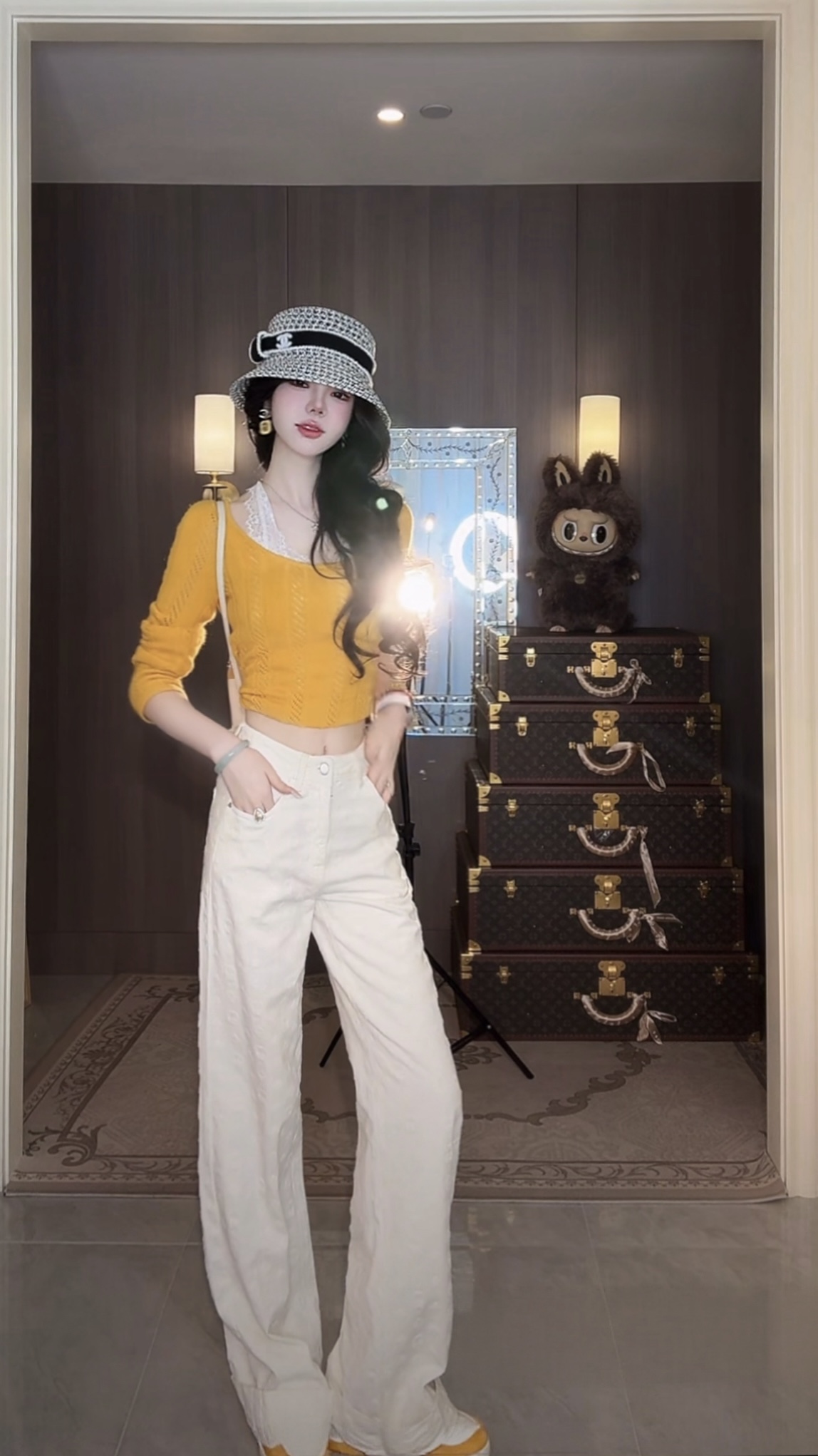 【雅乔定制】复古老花牛仔裤女时尚百搭白色直筒长裤DYTH-25083967