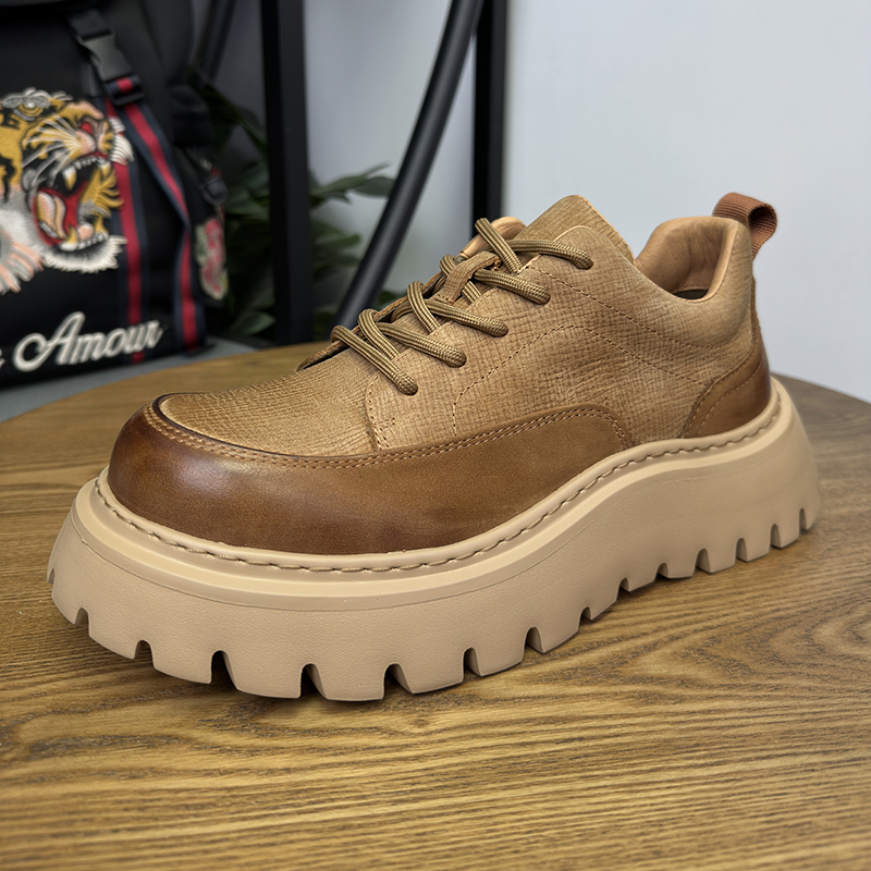 真皮男士工装鞋轻底实心厚底男鞋时尚商务休闲鞋复古英伦风潮男鞋