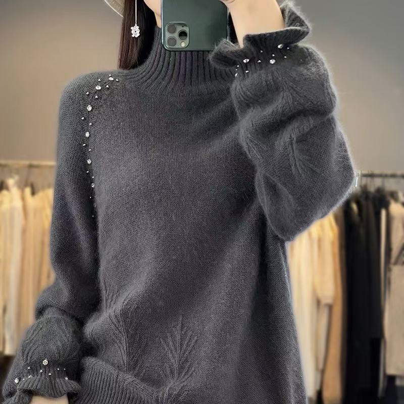 恒彩源羊毛衫打底衫秋冬新款宽松加厚毛衣钉珠洋气百搭针织上衣