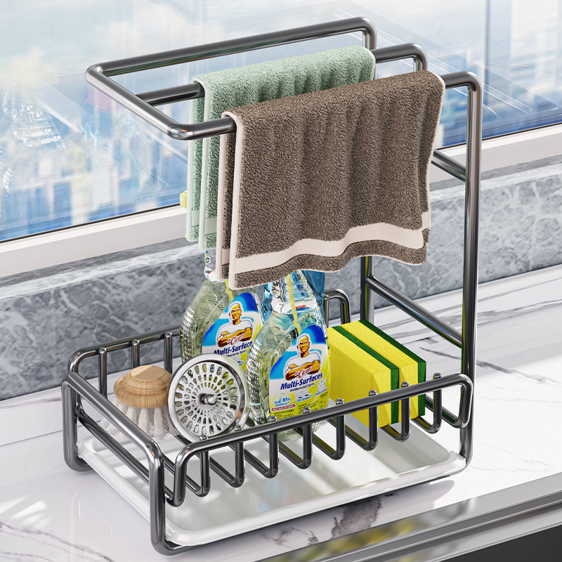 抹布架厨房置物架多功能壁挂台式两用抹布沥水架收纳神器厨房用品