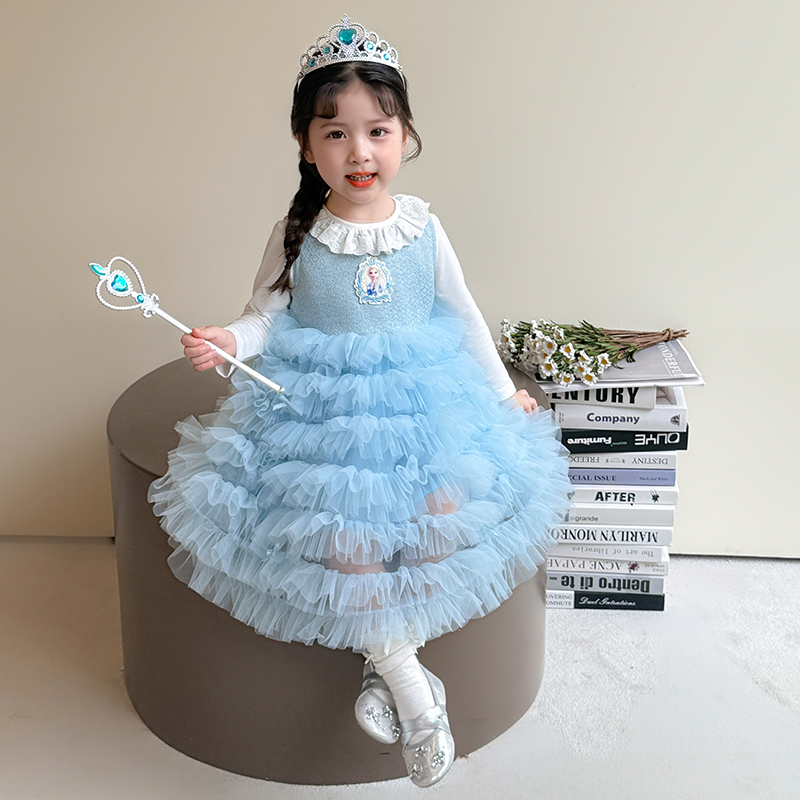 女童连衣裙秋2025新款洋气儿童蓬蓬公主裙周岁宝宝礼服春秋蛋糕裙