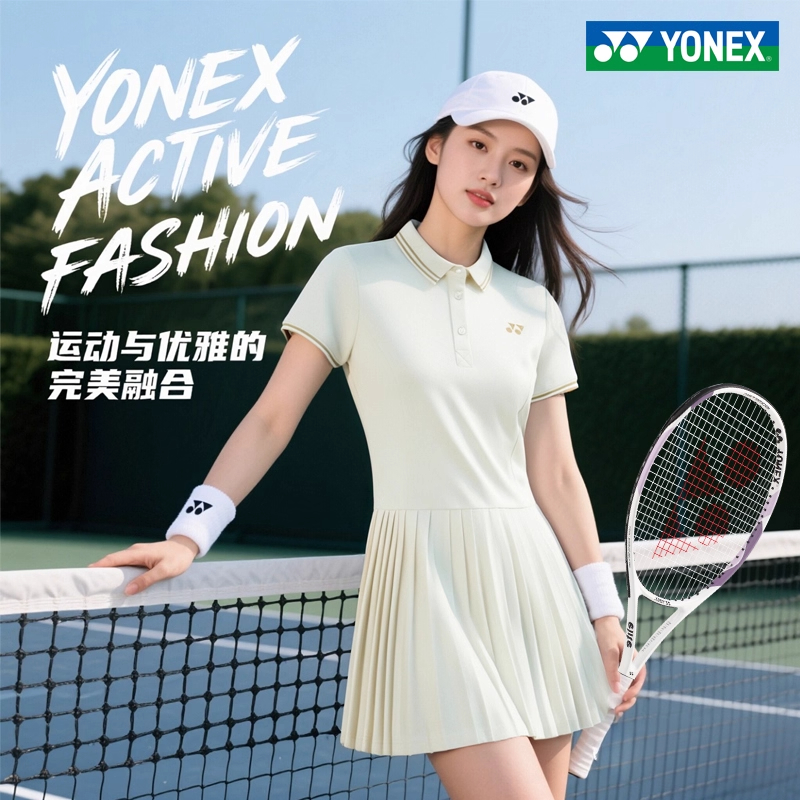 新款YONEX尤尼克斯羽毛球服女连衣裙yy防走光夏季运动裙子套装