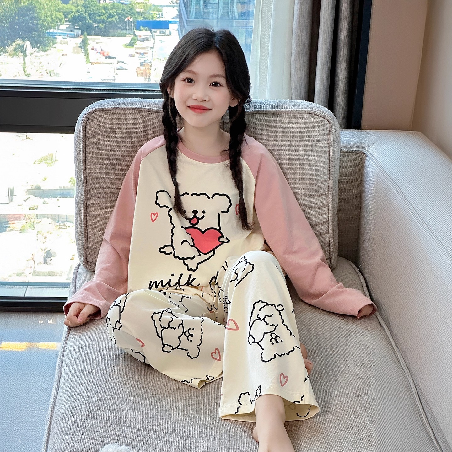 女童可爱超萌睡衣秋2025新款儿童春秋居家长袖套装女孩纯棉家居服