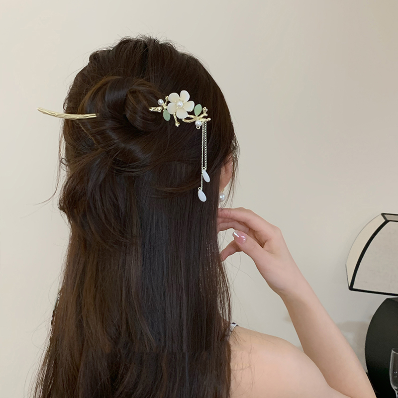 玉兰花发簪女高级感新中式发钗簪子盘发步摇旗袍流苏簪花头饰