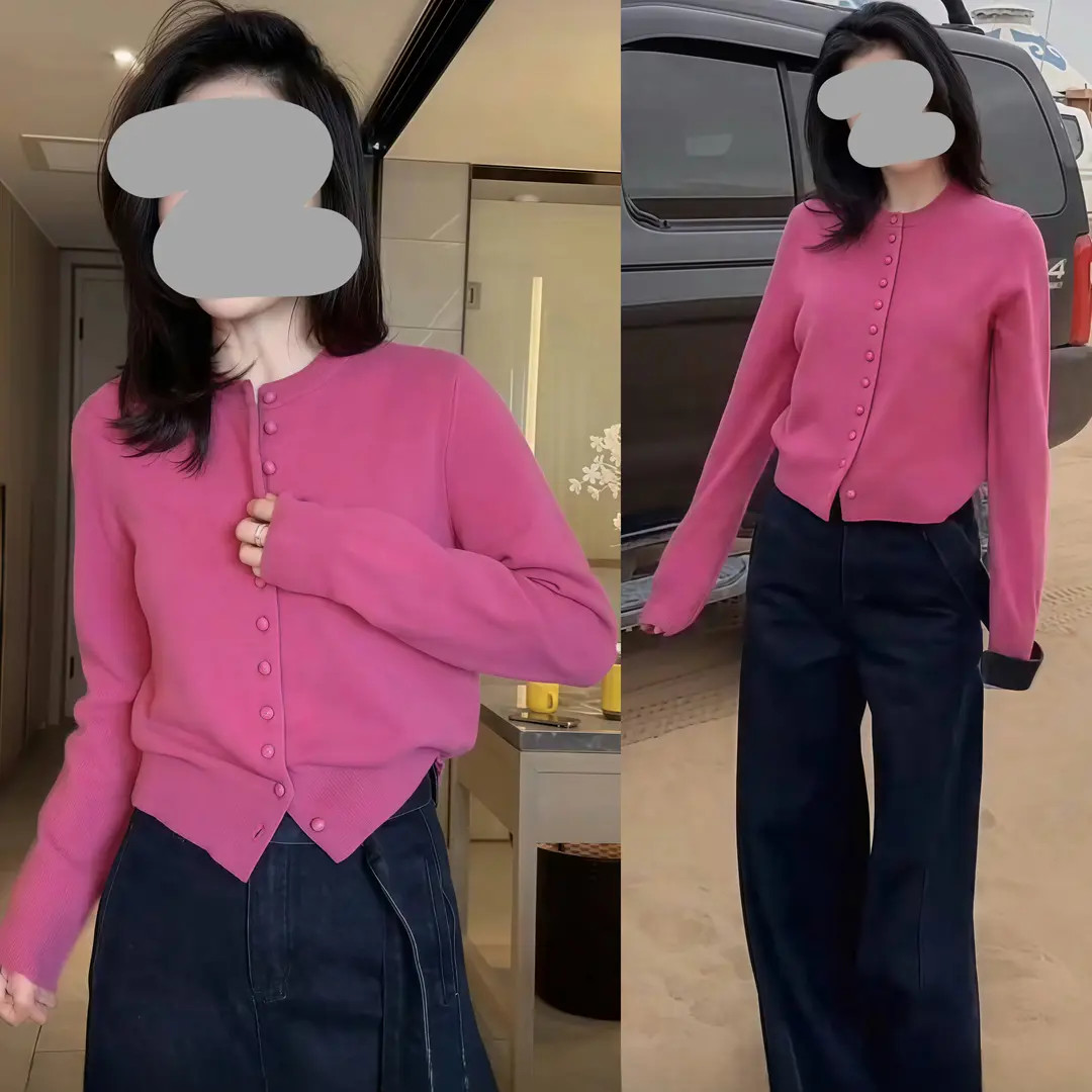 2025秋季气质小香风单排扣长袖针织衫外套开衫百搭高腰牛仔裤套装