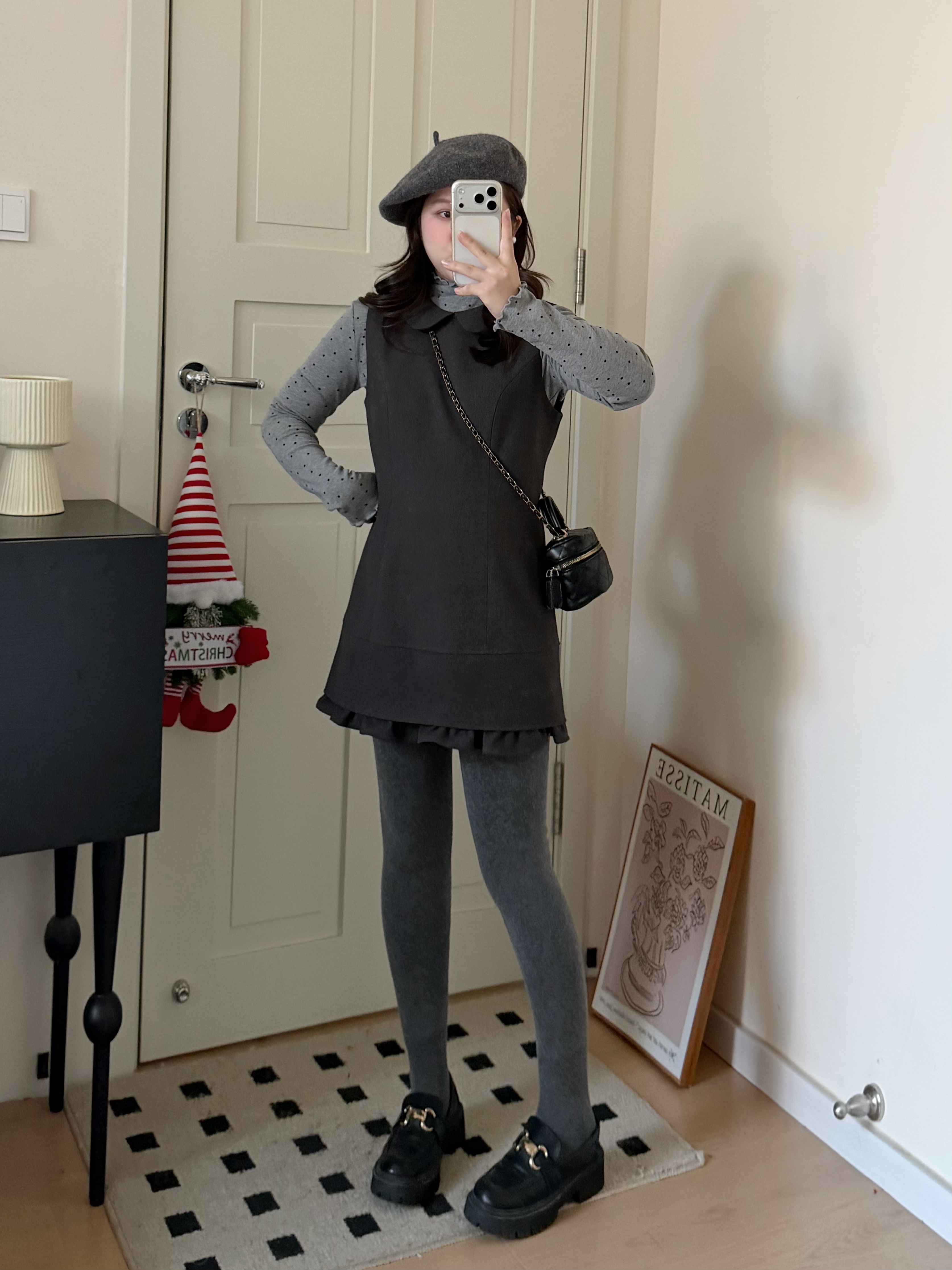 运补栗子定制小个子秋冬韩系甜美慵懒显瘦小香风灰色毛呢连衣裙女