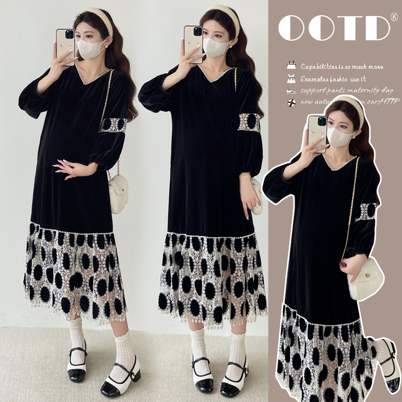 孕妇装秋装2025新款秋冬外穿洋气法式高级赫本风显瘦长款连衣裙女