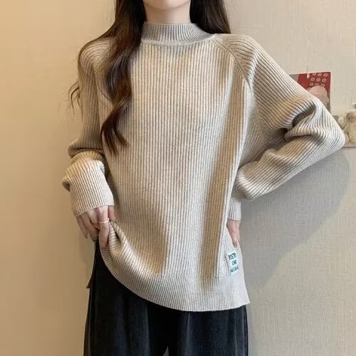 秋冬新款女装毛衣短款加厚针织衫时尚百搭慵懒风宽松女打底衫上衣