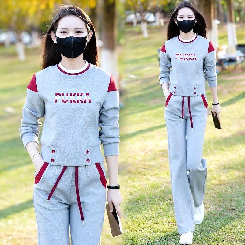 高含棉休闲运动服套装女2026年春秋新款洋气时髦卫衣阔腿裤两件套