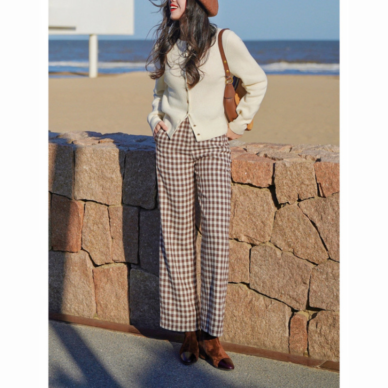 百搭休闲洋气时髦裤子格子裤宽松阔腿裤2025秋冬新款博主同款文艺