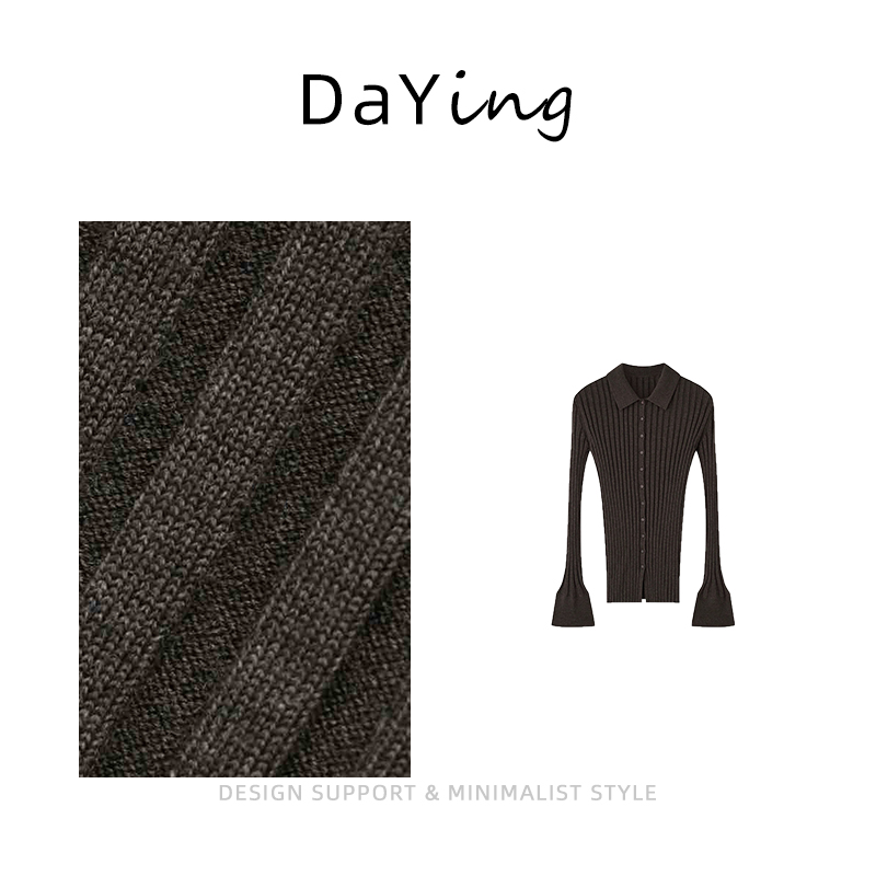 2025冬季新款长袖喇叭袖女针织通勤风黑色针织衫打底衫上衣毛衣