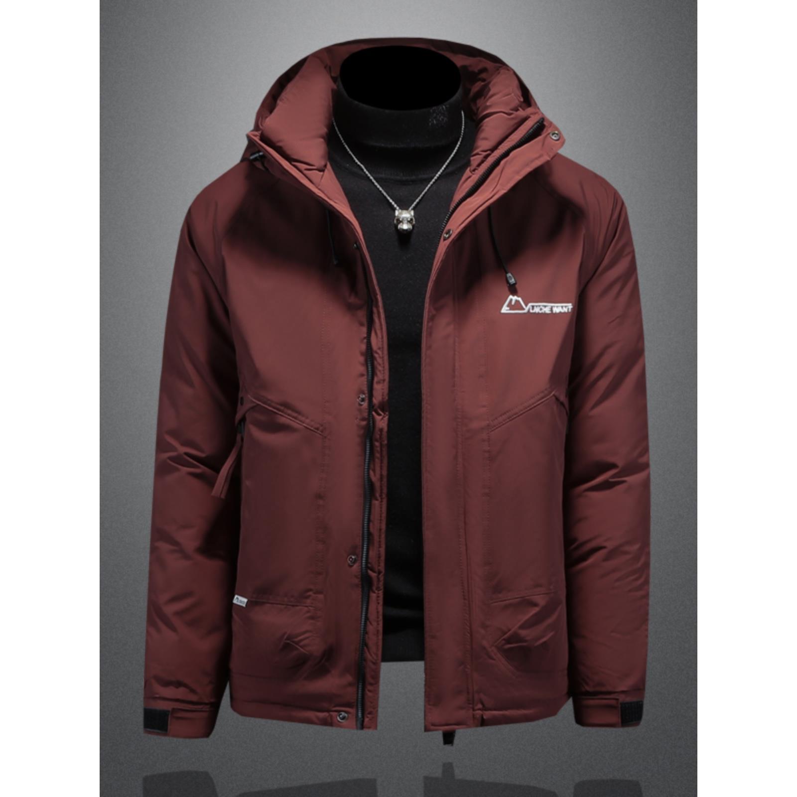 彪博冬季新款加厚保暖户外冲锋衣外套男休闲防风潮流连帽羽绒服