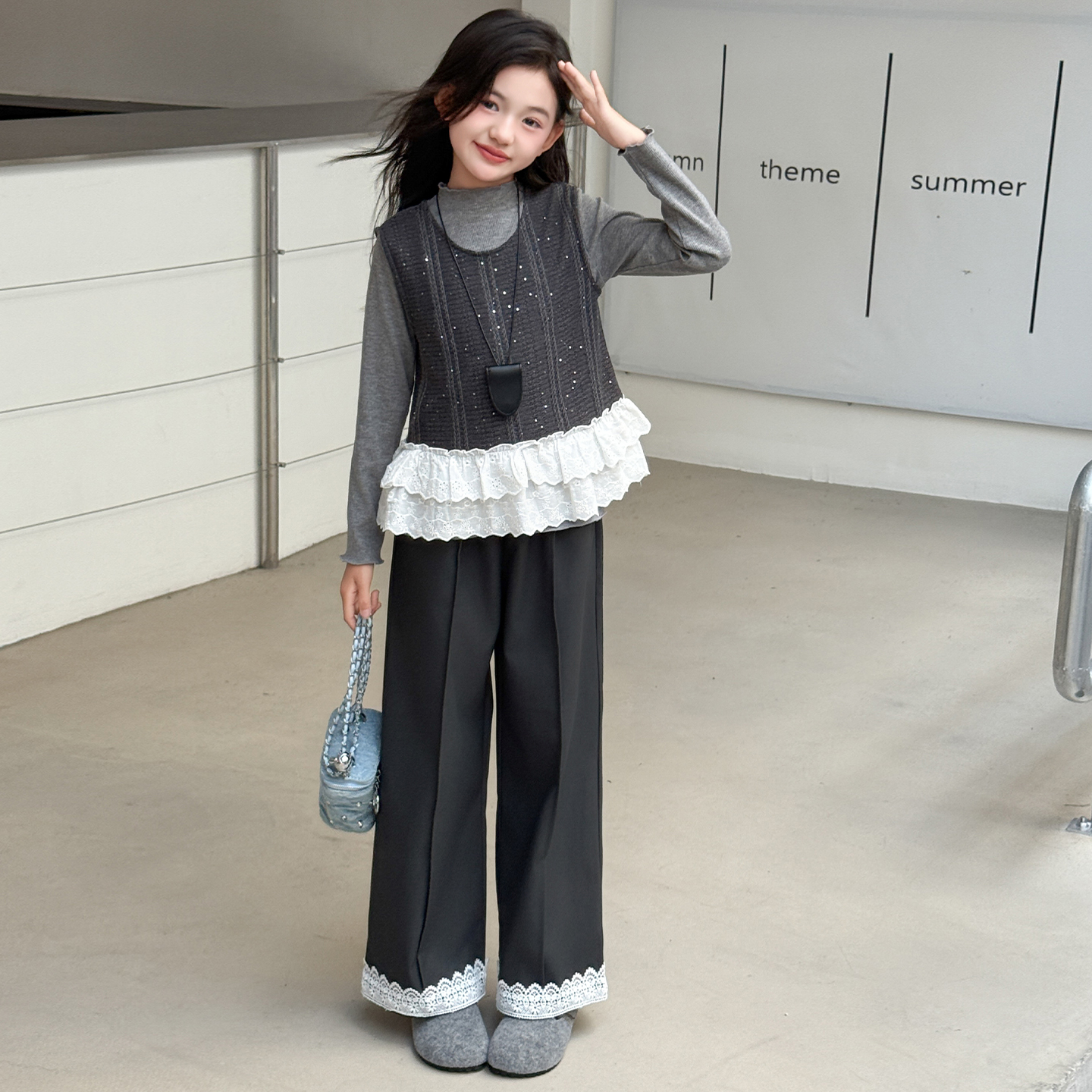 女童春秋款韩版休闲马甲套装2025新款中大童女孩洋气时髦儿童秋装