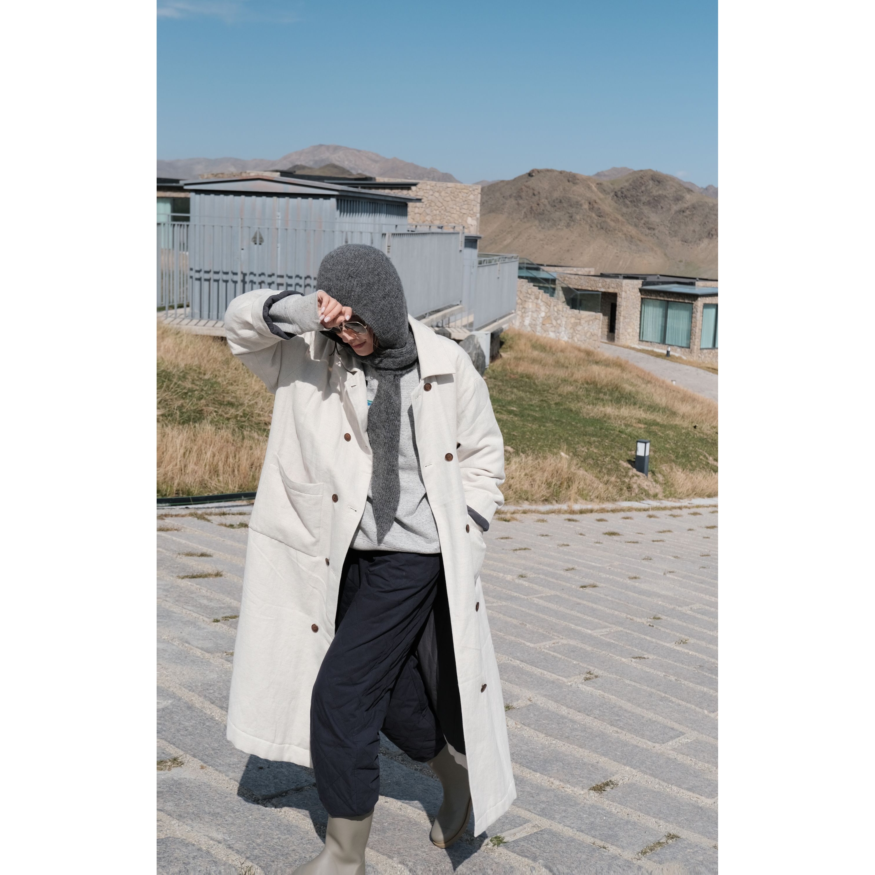 DE Mincollection亚麻长棉服/日系翻领肌理棉麻中长款棉服外套