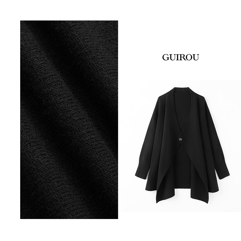 【100%绵羊毛】不规则设计感多穿针织开衫上衣高级感慵懒风翻领外套
