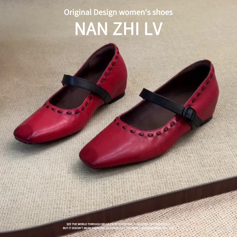 羊皮版~法式复古风气质软底小众方头简约时尚舒适通勤浅口单鞋