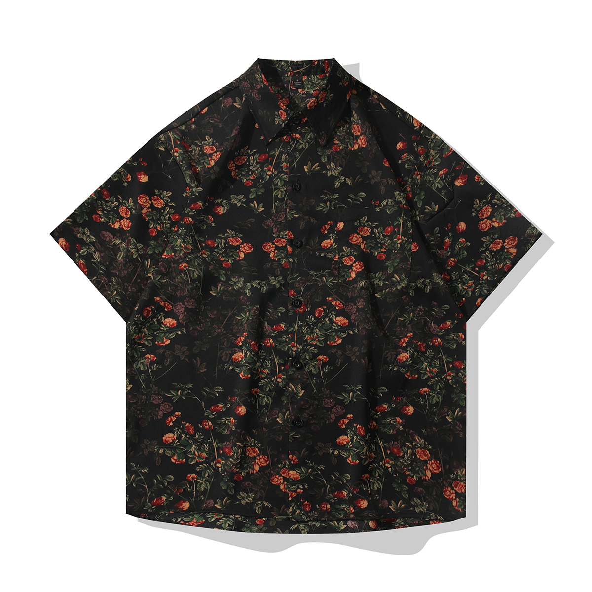 夏季冰丝印花衬衫中国风复古宽松五分袖男士痞帅百搭休闲凉感衬衣