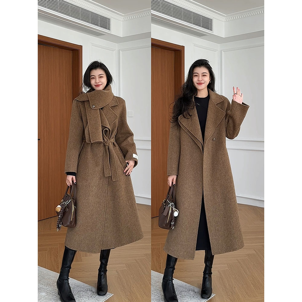 张阿星【埃菲尔大衣】绵羊毛围巾腰带款收腰加厚保暖冬季长款呢大衣