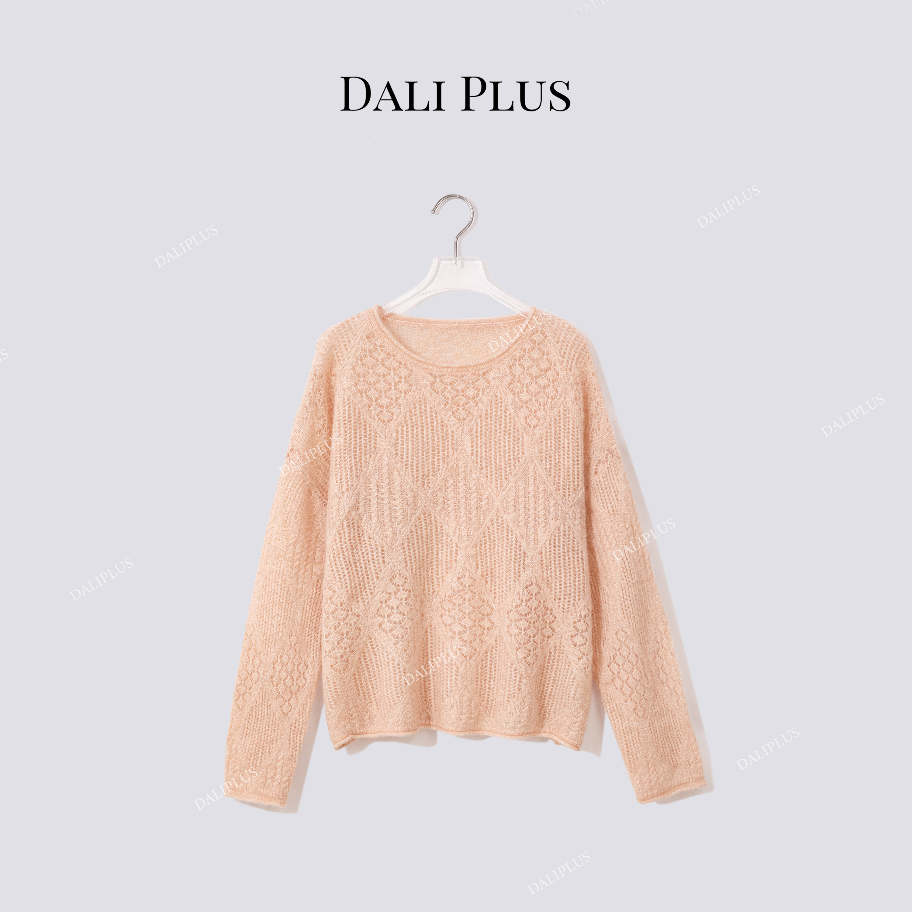DALI PLUS“马海毛羊毛套衫”圆领镂空菱形针织上衣-D5MM2477
