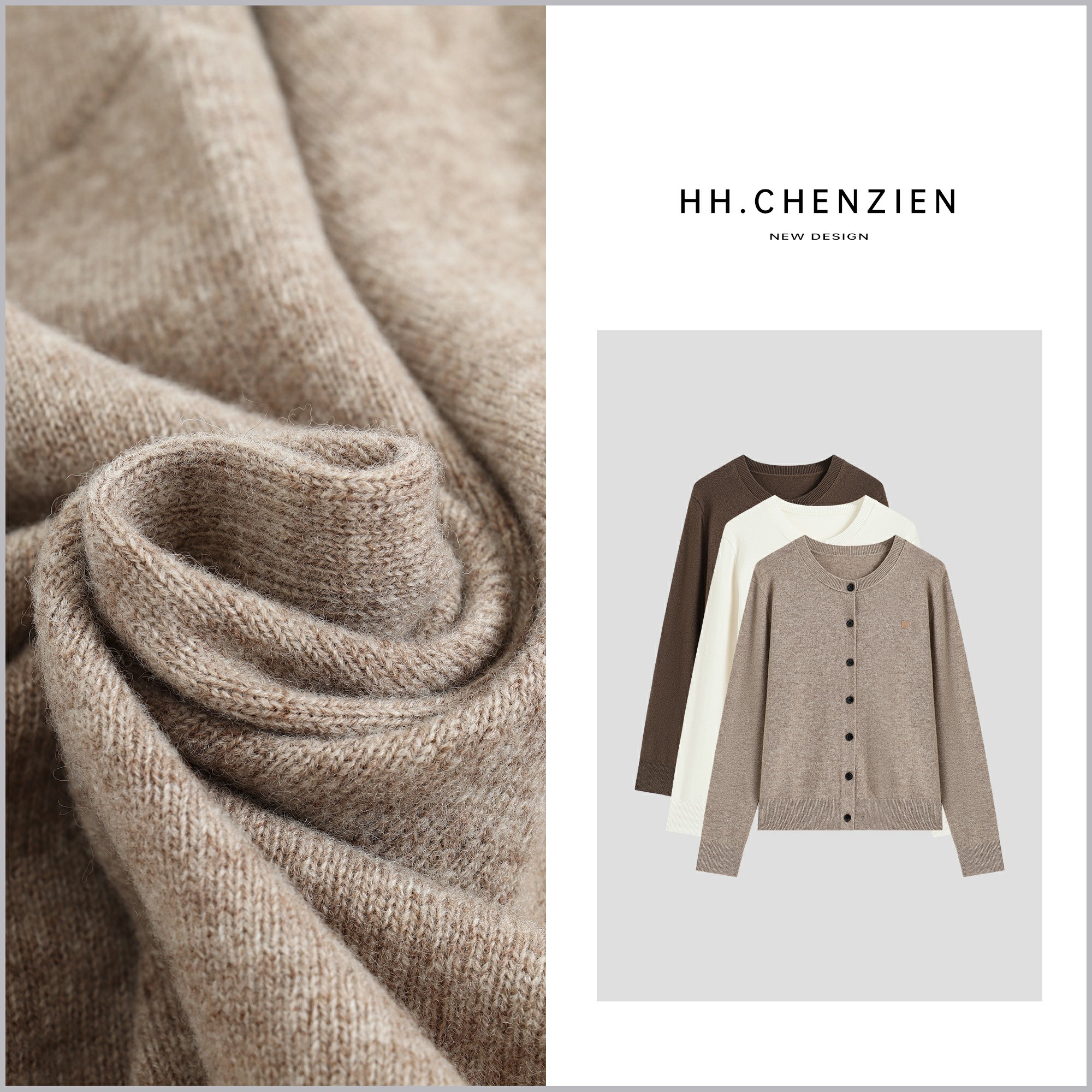 【黑黑家】秋季新款女款圆领笑脸小标刺绣单排扣长袖针织开衫上衣